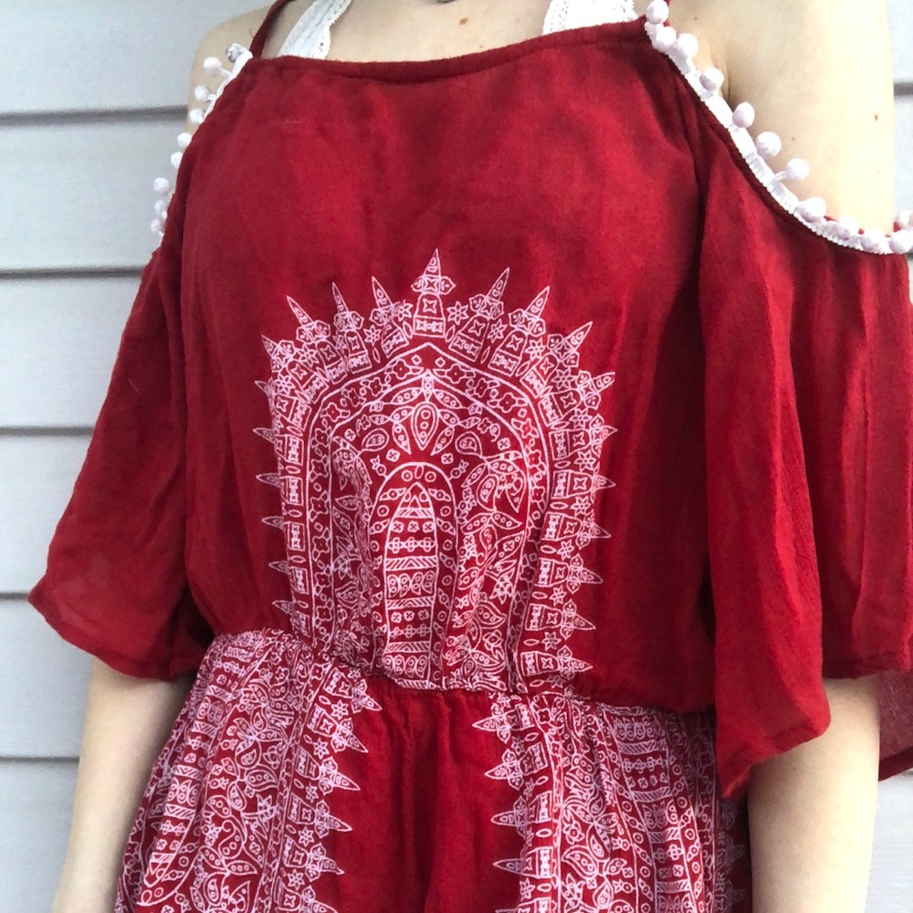 Red patterned romper